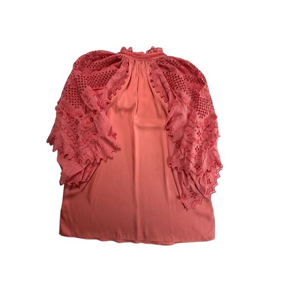 Kobi Halperin Daphne Embroidered Mesh-Sleeve Silk Blouse in Sherbet Pink Size S - Picture 3 of 16